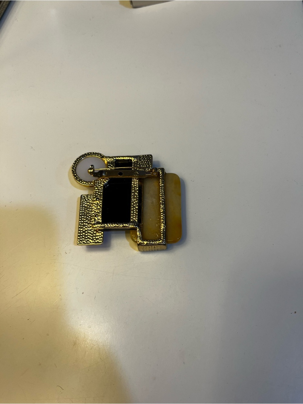 Modern Geometric Brooch — Yellow, Red, Black, Pearl - Picture 2 of 2
